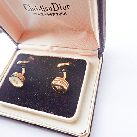 DIOR Accessories | 1990s Christian Dior Vintage Cufflinks Gold Dior Embossed - Picture 1 of 2